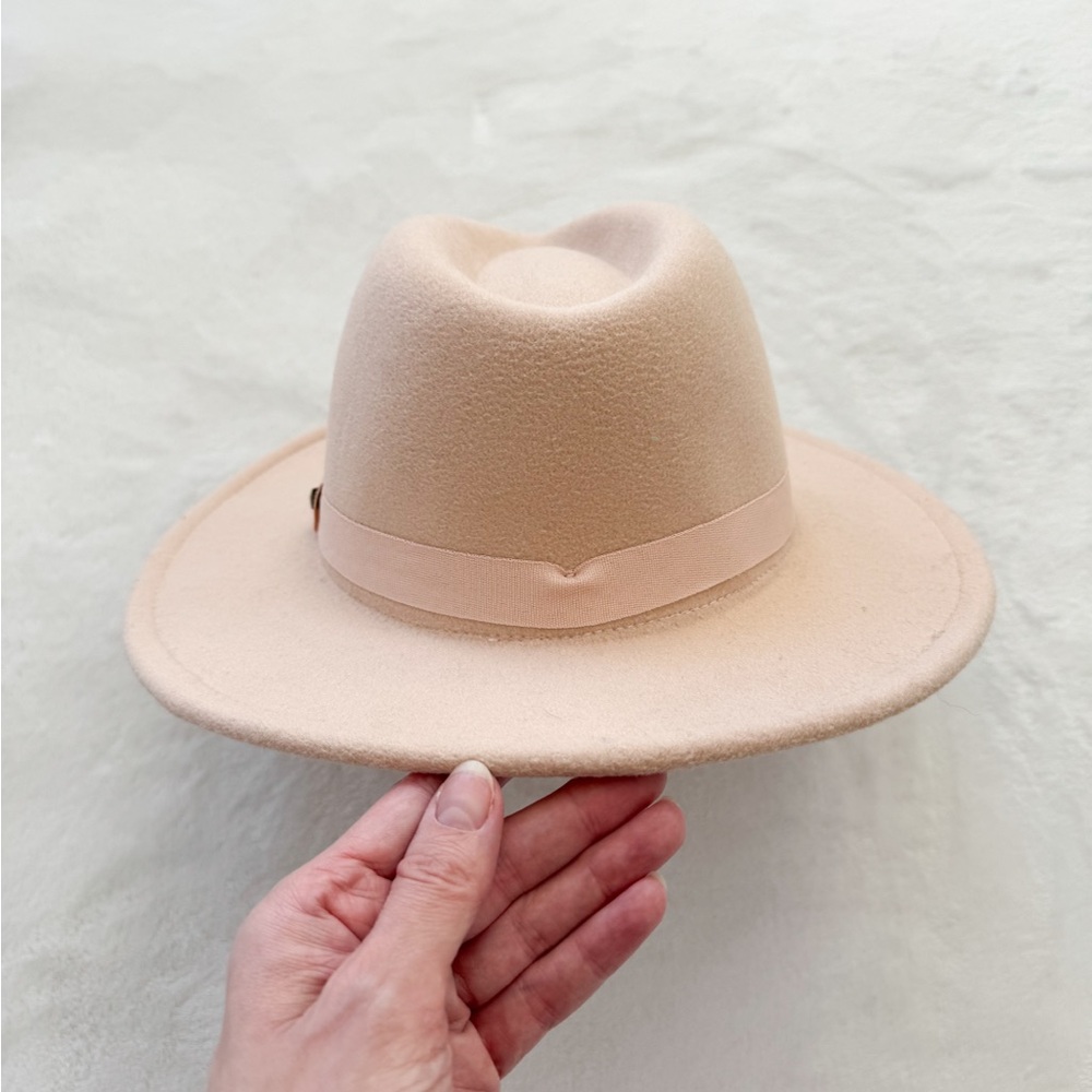 Girls Beige Felt Rancher Hat Wide Brim Neutral Boho Western Mini Fashion - Picture 7 of 8